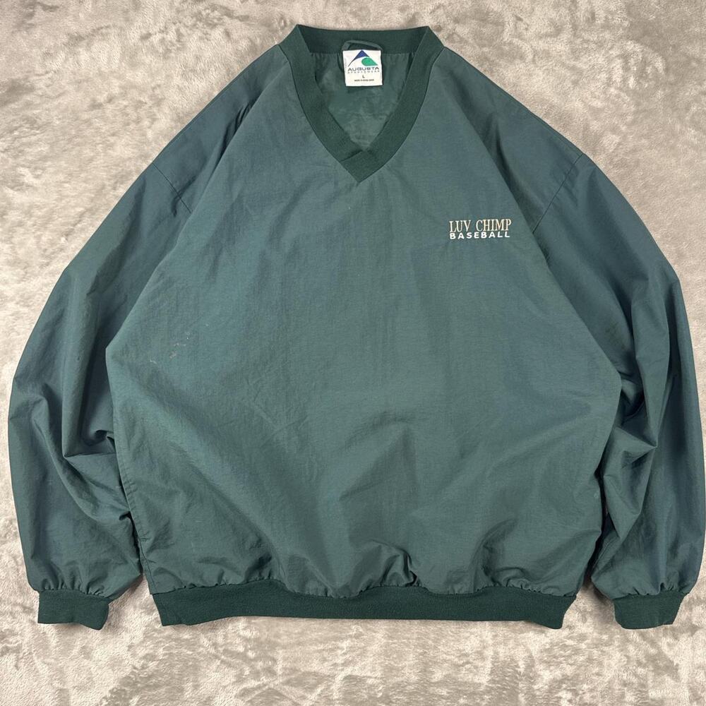 VTG Luv chimp baseball Augusta sportswear v-neck pullover green Windbreaker L
